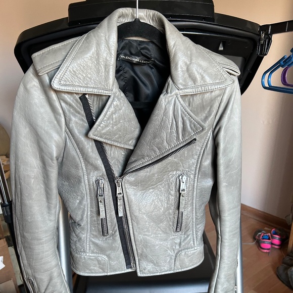 2008 BALENCIAGA LEATHER MOTO JACKET in Light Grey, size 38 - Picture 2 of 16